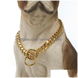 Dog Collars Leashes Gold Collar 10Mm Wide Cuban Link Choker Stainless Steel Chain With O Rings Puppy Costume 6249 Q2 Drop Delivery H Dhjug