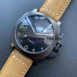 pam1441 VS SUPERCLONE Gmt 44mm Men's Automatic Watch Seagull Movement 316l Stainless Steel Pvd Black Case Multi-function Leather Luminous8u9p