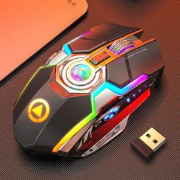 Mice A5 Wireless Gaming Mouse 2.4G USB 7Buttons 1600DPI RGB Backlit Rechargeable Gamer Silent Mouse Gamer Mute Mice for PC Laptop 230831