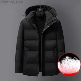 Men's Down Parkas 2023 Men Winter Fashion Solid Color Down Jacket Men Short Warm White Duck Down Coats Male Thick Puffer Hooded Overcoat H396 Q230831