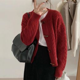 Women's Sweaters Red Sweater Coat Lazy Loose Autumn Clothes 2023 Knitted Cardigan Winter Long Sleeve Korean Tenderness