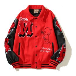 Mens Jackets HIgh Street Towel Letter Embroidery Character Print Pu Leather Jacket for Men Autumn Stand Ropa Hombre Baggy Y2k Outwear Coat 230831