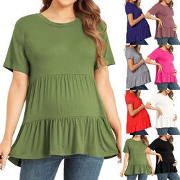 Casual Dresses Women's Multicolor Layered Cake Dress Round Neck Short Sleeve Stitching Loose Swing Basic Top Maternity