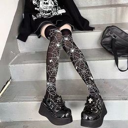 Socks Hosiery Subculture Classic Lolita Black Goth Cute Stockings Thigh Highs Japanese Girls Gothic Punk Retro Spider Web Skull Bat Long 230830