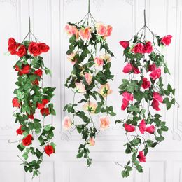 Decorative Flowers 95cm Artificial Rattan Fake Plants Simulation Rose Vine Wall Hanging Garland Home Wedding Party Decor Garden Accessories