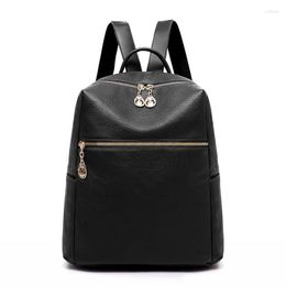 School Bags Simple Women Backpack Large Capacity Female Shoulder Bag PU Leather For Girls Teenagers Travel Black Red Bao