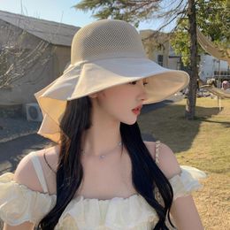 Wide Brim Hats Elegant Summer Fisherman Hat Hollow Out Breathable Women Sun Neck Protection Lady Cap