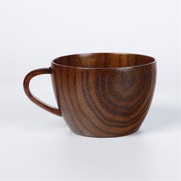 Mugs Natural Jujube Wooden Cup With Handgrip Coffee Tea Milk Travel Wine Beer For Home Bar 4270m