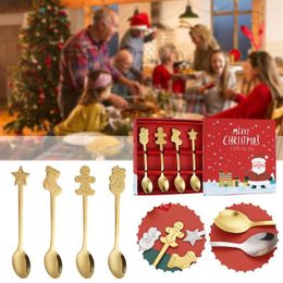 Dinnerware Sets Christmas Gift Decoration Dessert Spoons Coffee Spoon Box Gingerbread Cutlery Steel Stainless Snowman E3P6