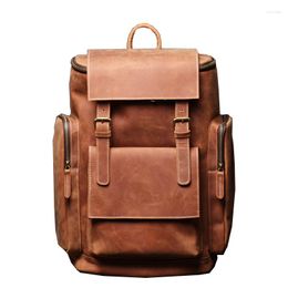Backpack Genuine Leather Men Backpacks 15.6 Inch Laptop Business Bag Vintage Crazy Horse Travel Male Daypack School Bags