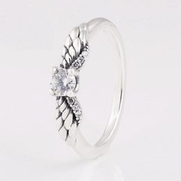 Cluster Rings Sparkling Angel Wing Ring For Women Authentic S925 Sterling Silver Lady Jewelry Girl Birthday Party Wedding Gift