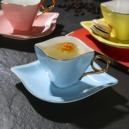 Cups Saucers Arrival 3 Colour Brief Coffee With Spoon Milk Breakfast Cup Saucer Bone China Ceramic Drinkware Lovers Gift