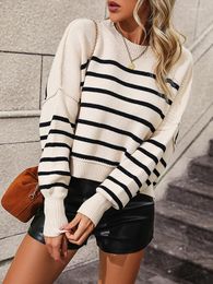 Women's Sweaters Fitshinling Striped Sweater Tops Knitwears Oversized Pullovers 2023 Winter Clothing Fashion Pull Femme Jumper