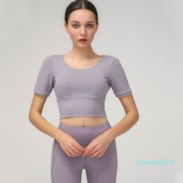 Lu 2024 NEW Sports Women's Fiess Short-sleeved Running with Chest Pad Tight-fitting Comfortable Quick-drying Yoga Clothes