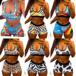 Дизайнерские женские спортивные костюмы бикини купальники 2 штуки набор жилетов Шорты летние мод