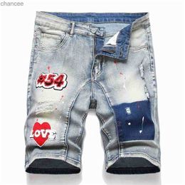 mens Graffiti Ripped Short Jeans 2023 Summer New Fashion Casual Slim Big Hole Retro Style Denim Shorts Male Brand Clothes LST230831