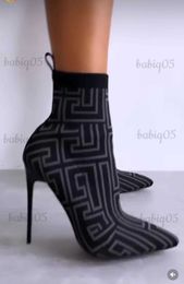 Stiefel Damenschuhe elastische Socken Herbst und Winter kurze Stiefel spitze Zehen dünne Absätze High Heels gestrickte Wollsocken Frauen babiq05