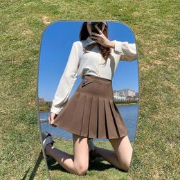 Skirts 2023 Women Pleated High Waist A-Line Female Plaid Skirt Brown Gothic Woman Mini Preppy Style Ladies Short