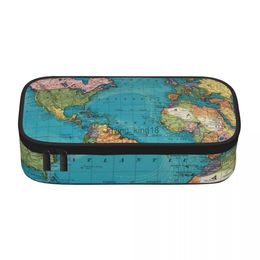 Pencil Bags Vintage Map Print Pencil Case The World 1897 Cute Large Zipper Pencil Box Elementary School Girls Boys Pen Organiser HKD230831