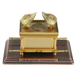 Decorative Objects Figurines The Ark Of The Covenant Replica Statue Gold Plated With Ark Contents Aaron Rod 230830