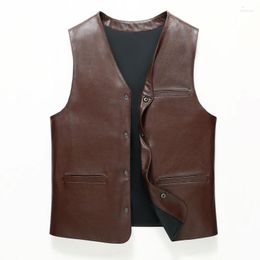 Men's Vests Men Genuine Leather Cowhide Vest Spring Autumn Suit Waistcoat Real Slim Fit Business Casual Sleeveless Jacket