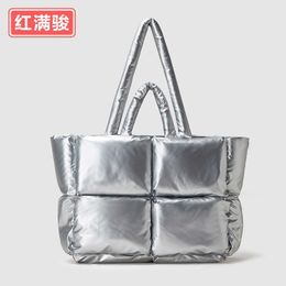 Fashionable and minimalist space cotton down bag for women, soft filled cotton shoulder bag, large capacity diamond checked handbag 230831