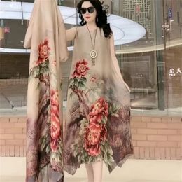 Two Piece Dress Mother Suit Summer Casual Fashion Printing Suits Long Temperament Sets Female 230830