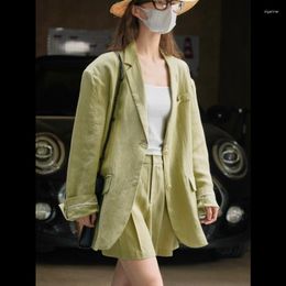 Women's Suits Women Thin Blazers Korean Version Coats Lyocell Linen Suit Retro Loose Silhouette Slim Sun Protection Green Coffee Light Tops