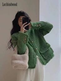 Women's Wool Blends Autumn and Winter Women's Chic Design Niche Suit Coat Green Short Coat winter jacket women tweed Blazer 230830