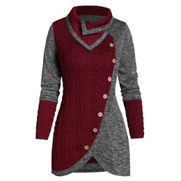 Women's Sweaters Stylish Bar Plus Size 5XL Winter Asymmetric Buttons Tops Tunic Sweater Women Warm Long Sleeve Knitted Pullover Jumper 230831