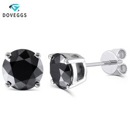 Doveggs Sterling Solid 925 Gümüş 2CTW 6 5mm Siyah Yuvarlak Moissanit Elmas Saplama Küpe Küpe Küpe Takı CJ19226E