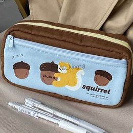Pencil Bags Cute Chestnut Squirrel Multilayer Canvas Kawaii Pencil Case Student Stationery School Supplies Back To School Pencil Bag HKD230901