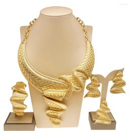 Necklace Earrings Set Dubai Design For Women Gold Plated Rings Bracelets Wedding Gifts Yulaili