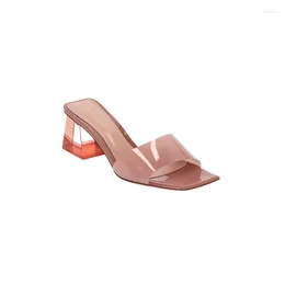 Slippers Thick Heel Candy Colour Large Size Sandals Women 2023 Summer Fashion Square Head Crystal Transparent High Heels Women's