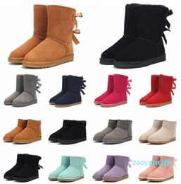 women boots designer snow boots Chestnut High 2 Bow Low Black Grey Pink Navy Blue ankle short classic winter booties size 36-41 X97X#