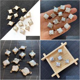 Charms Natural Freshwater Pearl Plum Blossom Double Hole Connector For Diy Fashion Jewelry Making Necklace Bracelet Size Drop Delivery Dhduo