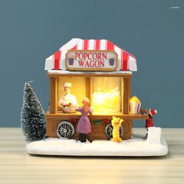 Decorative Figurines Christmas Dining Car LED Lighted House Resin Popcorn Waggon Ornament Animated Village Scene Xmas Holiday Party