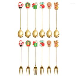 Dinnerware Sets 6pcs/set 304 Stainless Steel Stirring Spoons Christmas Decorations For Tableware Dropship