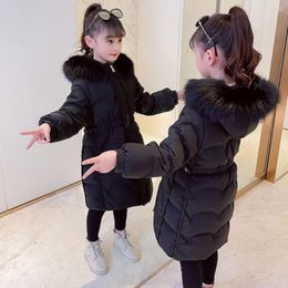 Down Coat For Girl Solid Colour Parka Fur Hoodies Thick Warm Kids Coats Winter Children Clothing Girl3 4 5 6 7 8 10 12 Years