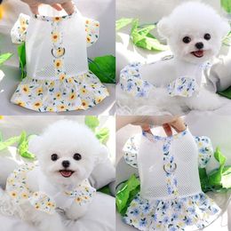 Dog Apparel Towable Pet Dress Clothes Summer Teddy Princess Skirt Hollow Puppy Floral Products XS-XL