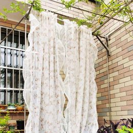 Curtain Floral Ruffle For Living Room Pastoral Print Sheer Voile Drape Kitchen Partition Study Balcony Window #E