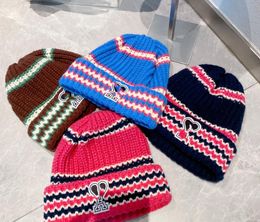 Autumn Striped Woollen Cap Personality Trend Net Red Wind Knitted Hat Street Niche Beanie Hats