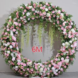 Decorative Flowers Luxurious Light Pink Wedding Backdrop Decor Round Arch Floral Arrangement Event Stand Artificial Flower Row Window Displ