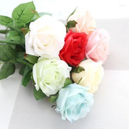 Decorative Flowers 10pcs/Lot Multi Colour 45cm Height Single Stem Roses W/Leaves For Wedding And Valentine's Day