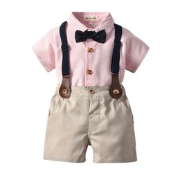 Top and Top Toddler Baby Boy Clothing Set Gentleman Short Sleeve Shirt+Suspender Shorts 2PCS Outfits Newborn Boy Clothes Set 2524