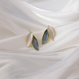 Stud Earrings Vintage Glazed Contrast Colour White Blue Leaf For Women Korean Fashion Cute Jewellery Pendientes MS451