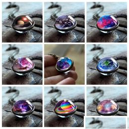 Pendant Necklaces New Neba Galaxy Double Sided Rotatable For Wome Men Universe Planet Glass Art Picture Handmade Statement Jewellery In Dhb03