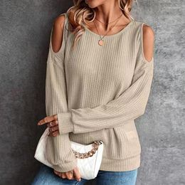 Women's Sweaters 2023 Autumn Knitted Sweater With Open Shoulders Long Sleeve Crop Top O-neck Pullovers For Women Sexy Jumpers