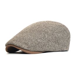 Berets Winter Thick sboy Cap Men Vintage Herringbone Women Casual Stripe Gatsby Flat Hat ed Adjustable 230830
