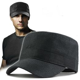 Berets Summer Cool Thin Faux Linen Flat Top Sun Hat Men Big Size Army Military Cap 230830